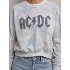 **4/27 AC/DC Pastel Tie Dye Sweatshirt XS Cropped Rock Band Graphic Pullover